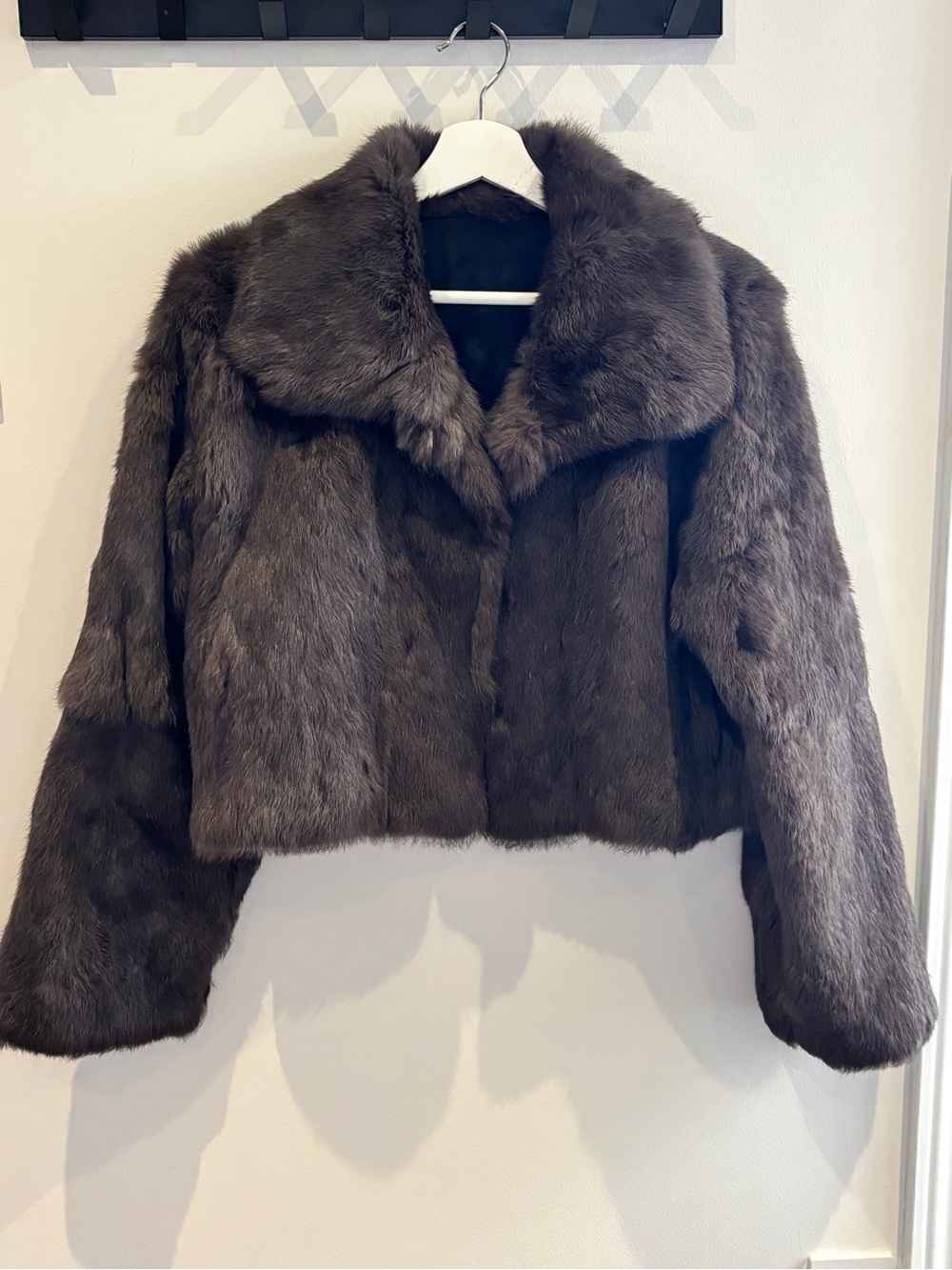 Women's rabbit Fur Cropped Jacket - Espresso
